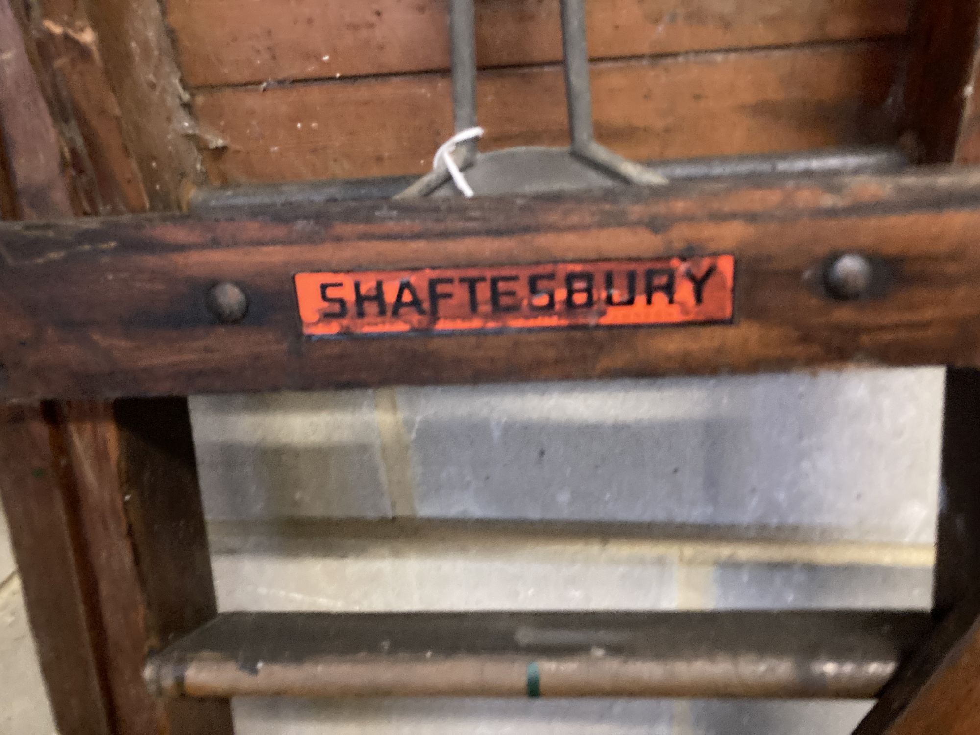 A vintage Shaftesbury London wooden step ladder, height 217cm